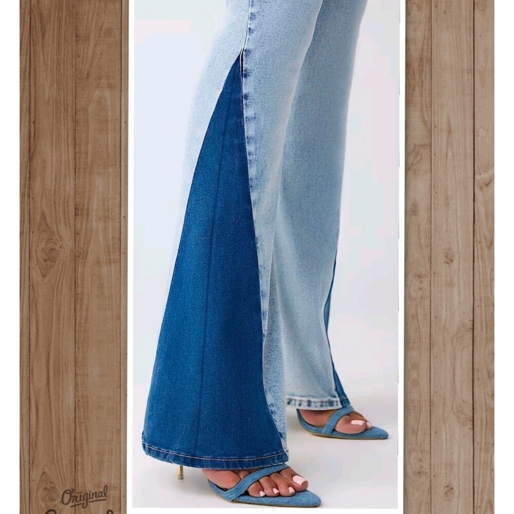 True Religion Joey Mid Rise Two-tone Flap Flare Womens Jeans Size 28 NEW - Picture 5 of 16